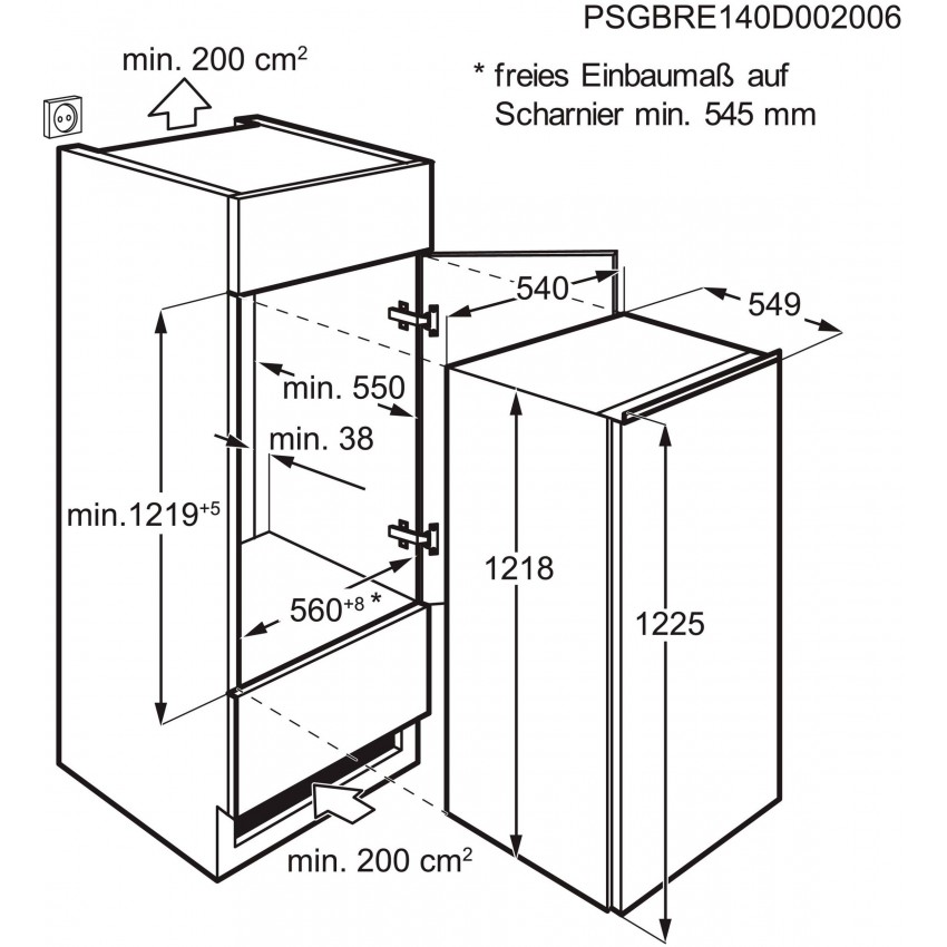 cm Einbaukühlschrank AEG breit 121,8 hoch, 54,8 SKA712FAAS, cm